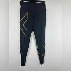 2XU women Black gold performance leggings compression sz S